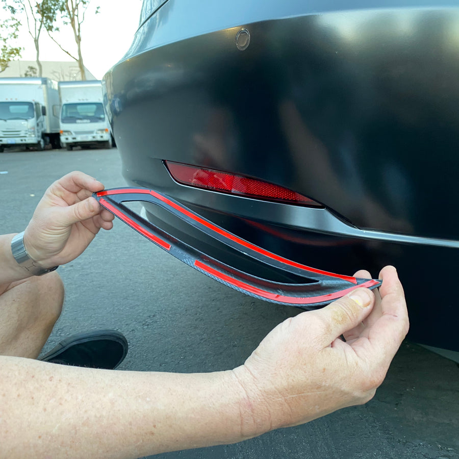 Model 3 Rear Bumper Reflector Frames (1 Pair) - Hydro Carbon Fiber Coated - Glossy