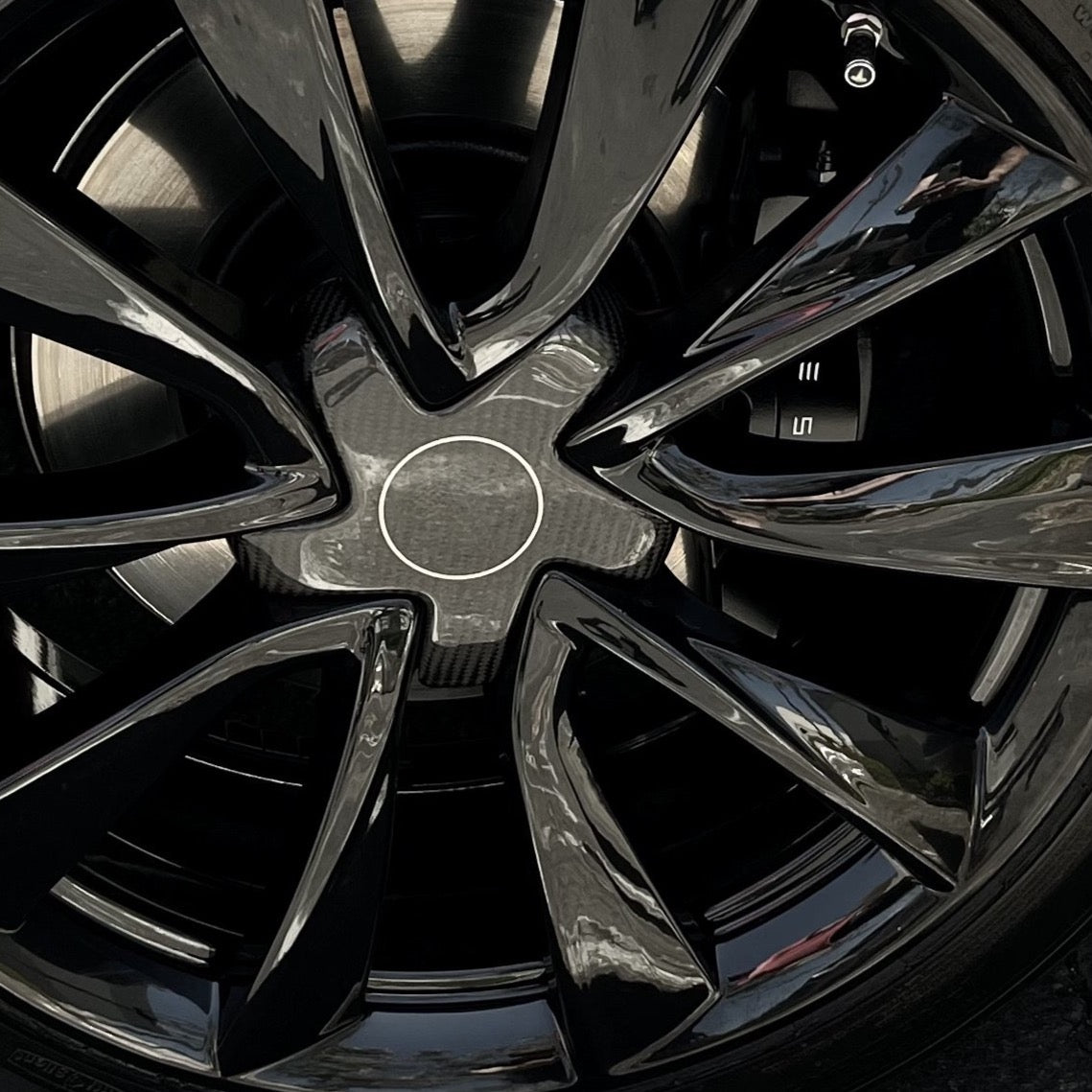 Model 3 - 19&quot; Sport Center Wheel Hubs, Real Molded Carbon Fiber (Set of 4)