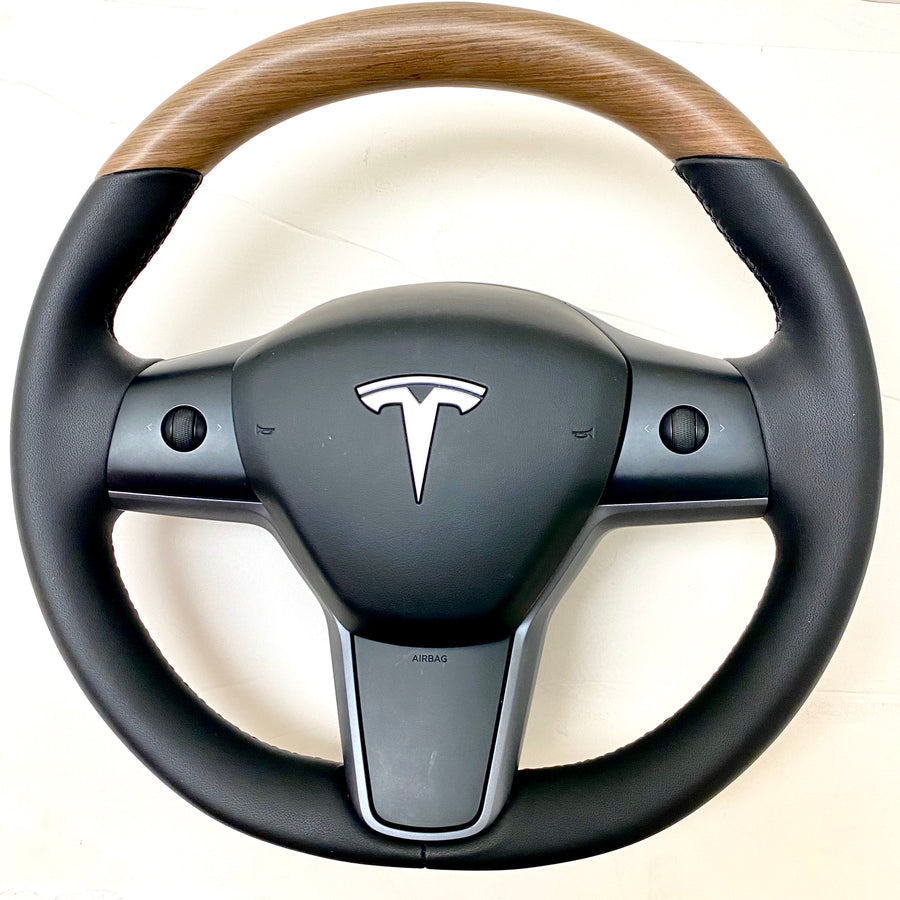 Model 3 & Y - Open Pore Wooden Steering Wheel Top Only