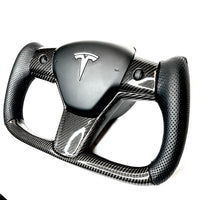 Model 3 & Y Yoke Style Steering Wheel - Carbon Fiber & Black Leather Handles