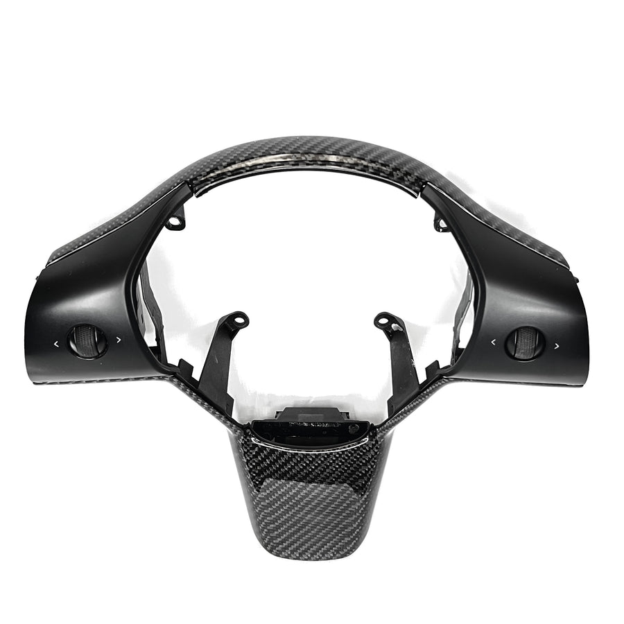 Model 3 & Y Yoke Style Steering Wheel - Carbon Fiber & White Leather Handles