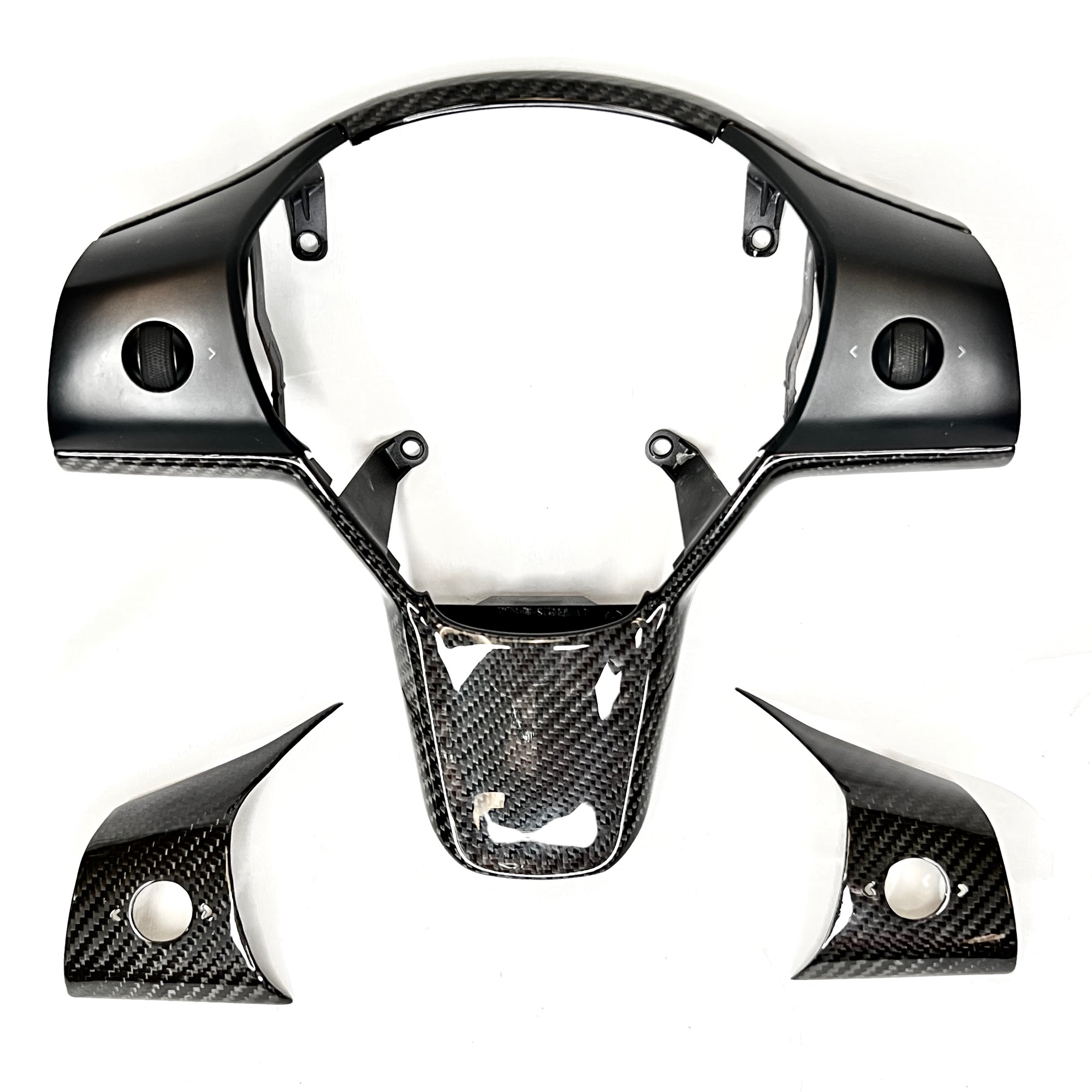 Model 3 &amp; Y Yoke Style Steering Wheel - Carbon Fiber &amp; White Leather Handles