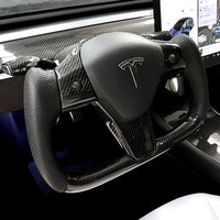 Model 3 & Y Yoke Style Steering Wheel - Carbon Fiber & Black Leather Handles