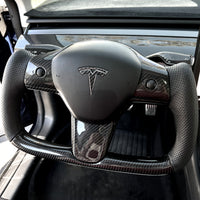 Model 3 & Y Yoke Style Steering Wheel - Carbon Fiber & Black Leather Handles