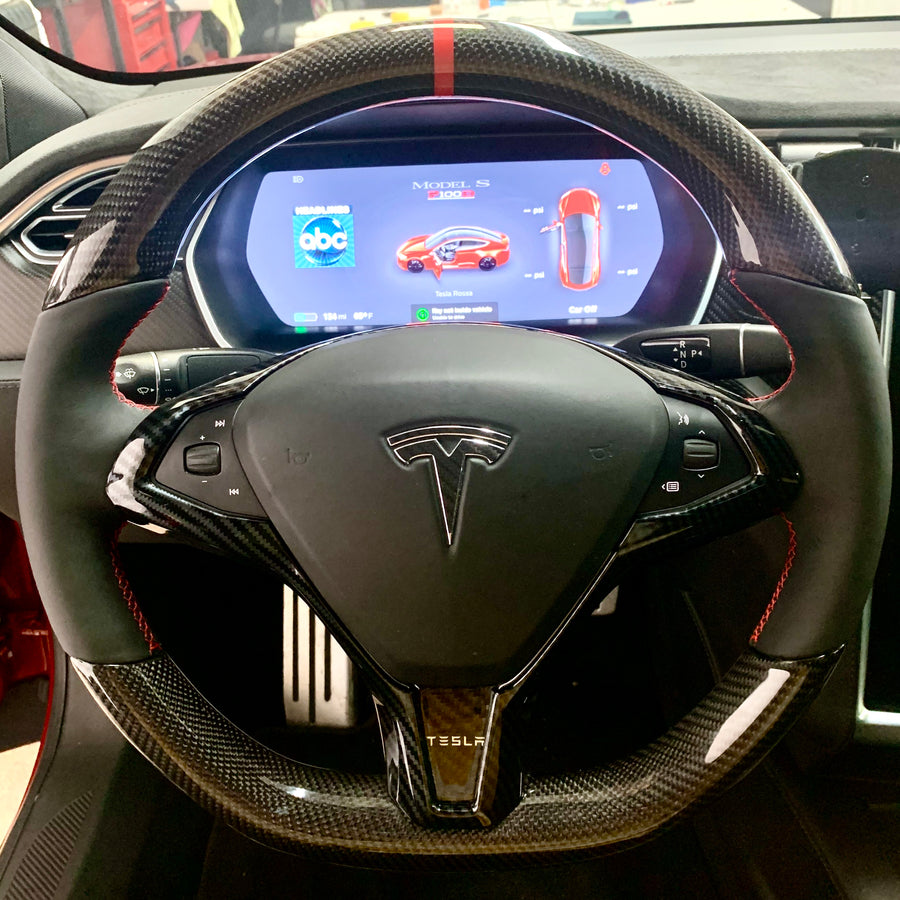 Model S & X Steering Wheel Bezel Cap - Hydro Carbon Fiber Coated