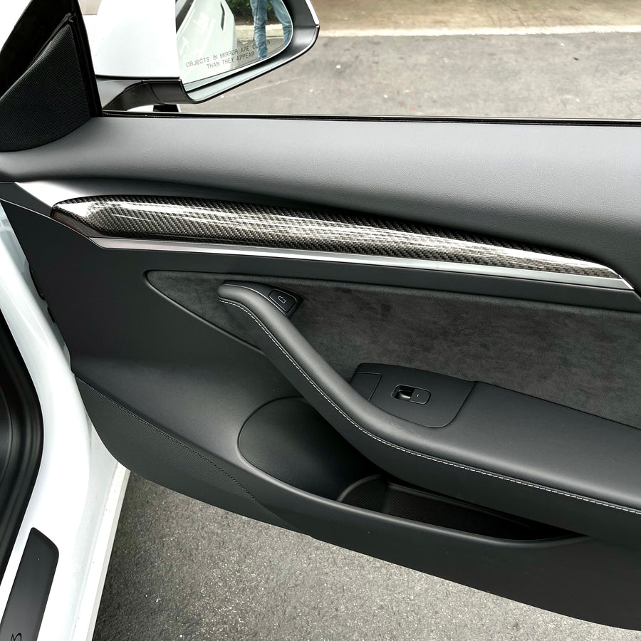 2021+ | Model 3 & Y Front Door Dashboard Extension Panels - Real Molded Carbon Fiber