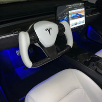 Model 3 & Y Yoke Style Steering Wheel - Carbon Fiber & White Leather Handles