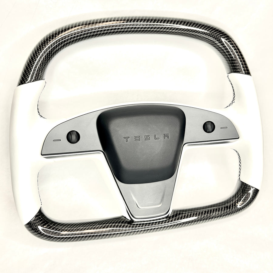 2021-2023 | Model S & X Yoke D-Round Steering Wheel - Real Molded Carbon Fiber