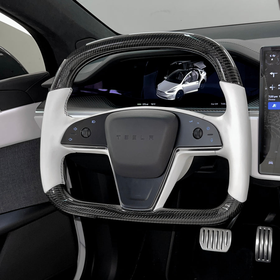 2021+ | Model S & X Yoke D-Round Steering Wheel - Real Molded Carbon Fiber