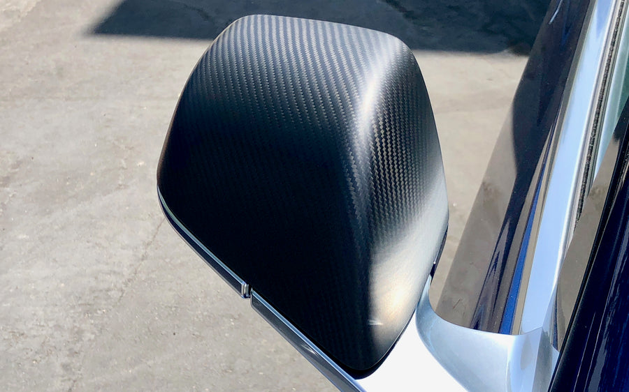 Model 3 Side View Mirror Caps Overlays (1 pair) - Real Molded Carbon Fiber