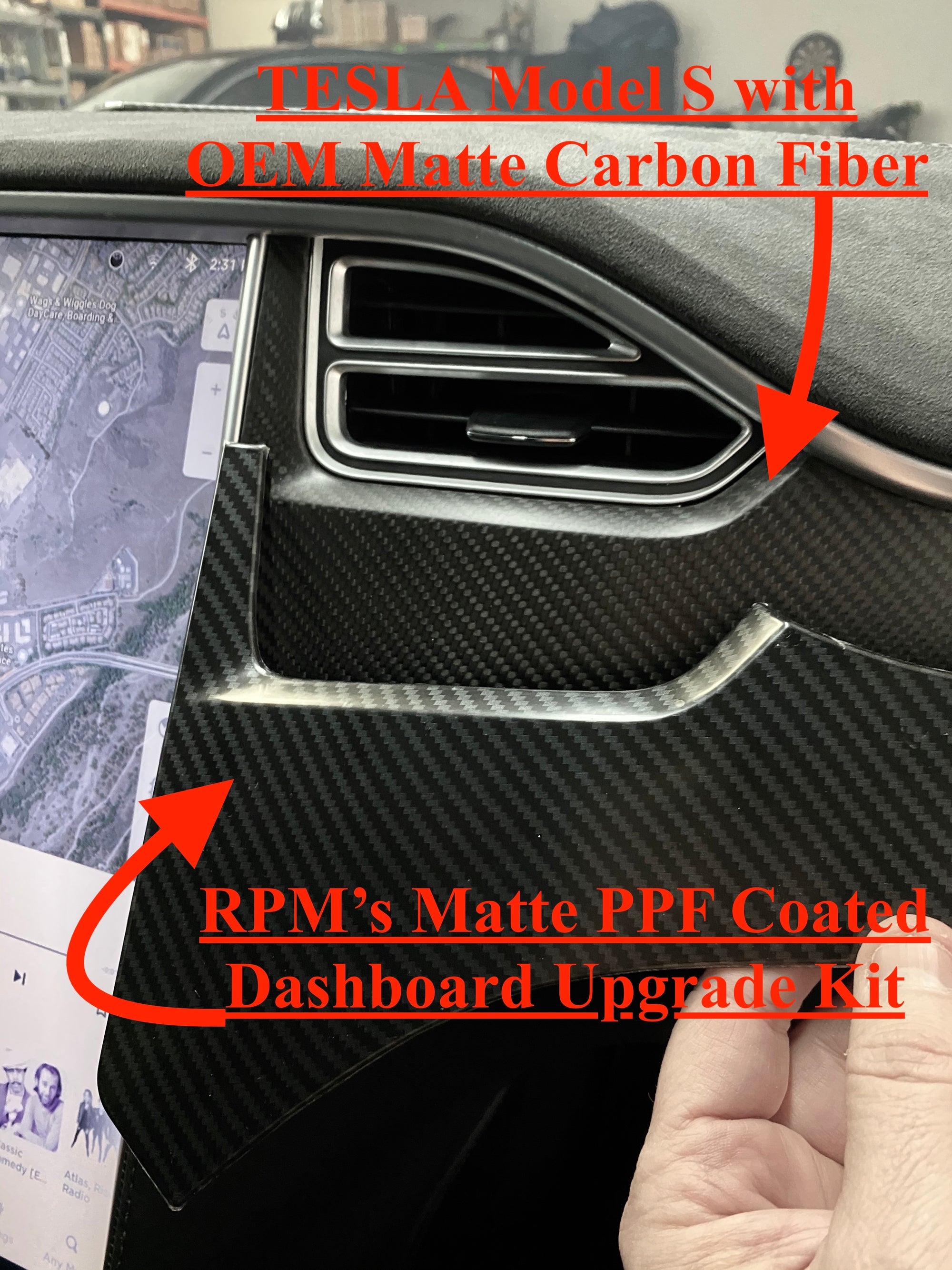 2012-2021 | Model S &amp; X Dashboard &amp; Center Console Upgrade Kit (7 Pieces) - Hydro Carbon Fiber Coated