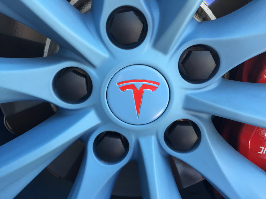 Model S, 3, X & Y Center Wheel Hub Inner T Vinyl Decal Wrap (5 Piece)