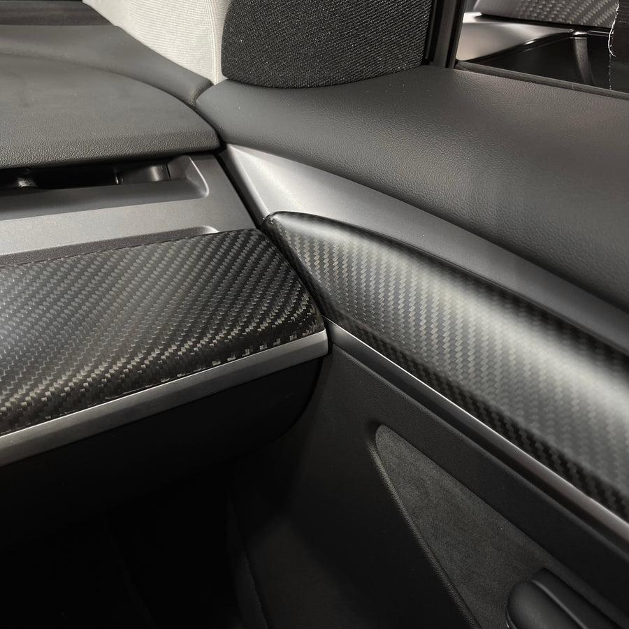 2021+ | Model 3 & Y Front Door Replacement Dashboard Extension Panels - Real Molded Carbon Fiber