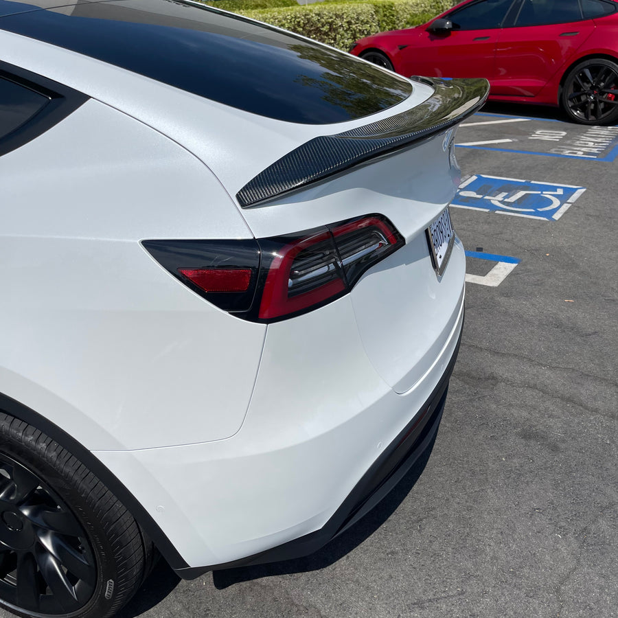 Fits 2020-2024 Tesla Model Y Rear Trunk Spoiler Wing V Style Carbon Fiber  Style
