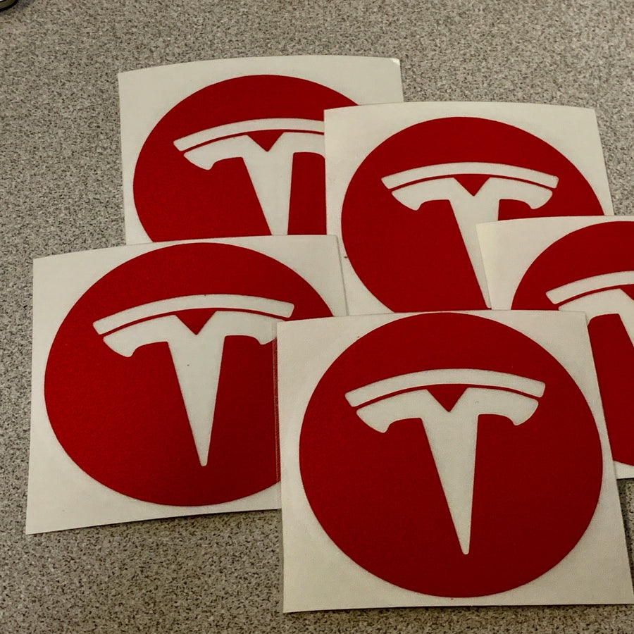 Model S, 3, X & Y Center Wheel Hub Outer T Vinyl Decal Wrap (5 Piece)