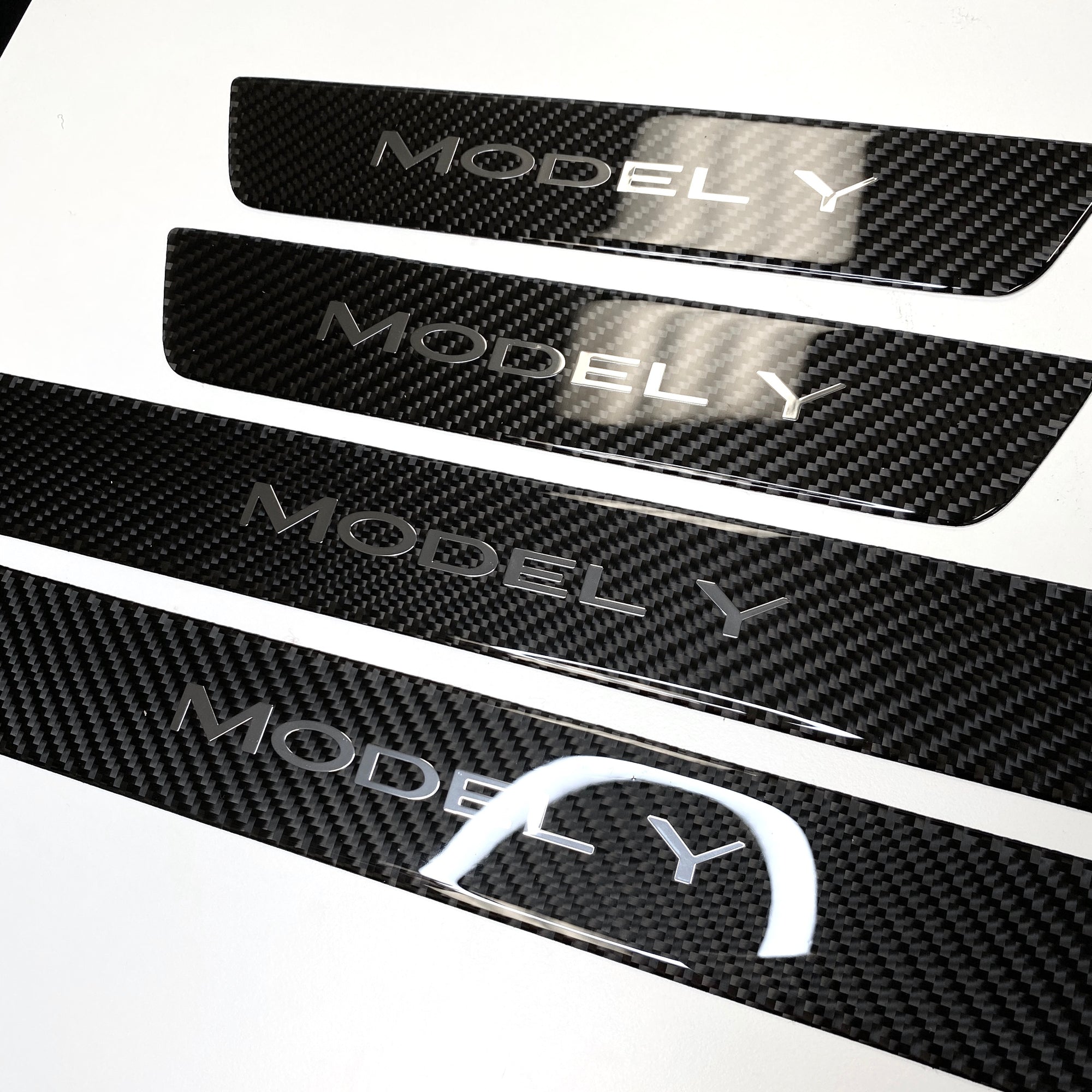Model Y Door Sill Covers Front &amp; Rear (1 Pair) - Flexible Urethane Carbon Fiber