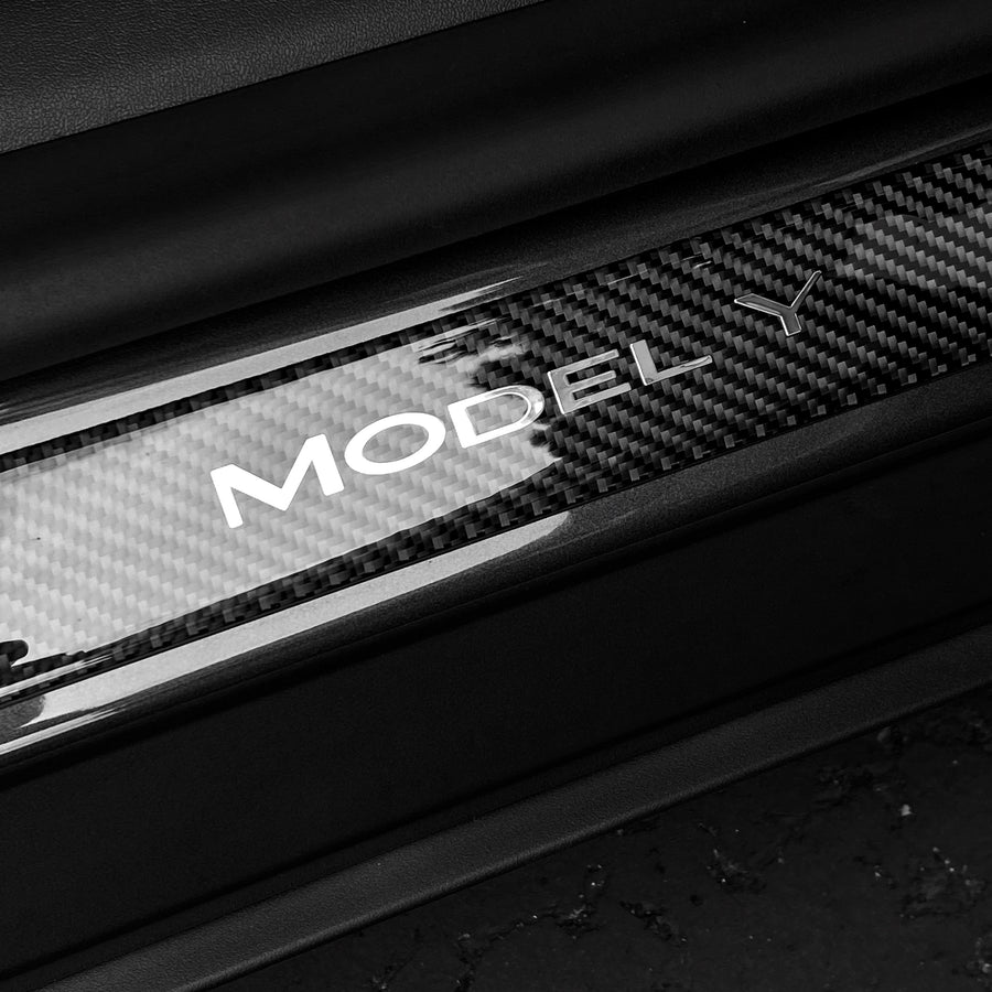 Model Y Molded Carbon Fiber Molded Door Sill Covers (1 Pair)