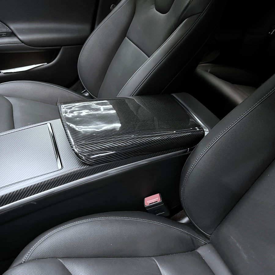 2021 + | Model S & X Center Console Armrest Overlay - Real Molded Carbon Fiber