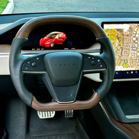 2021-2023 | Model S & X Yoke Round Sport Steering Wheel - Walnut Decor Wood Matching