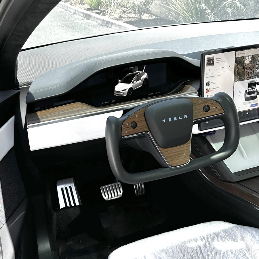 2021+ | Model S & X Yoke Steering Wheel Wood Accent Overlays