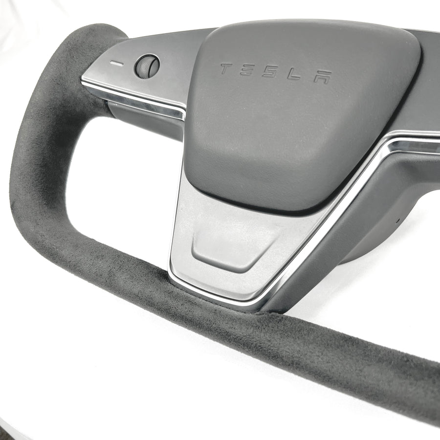 2021-2023 | Model S & X Yoke Steering Wheel Upgrade, TESLA Factory Original Resurfaced with Real Leather - Heated