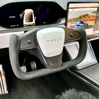 2021-2023 | Model S & X Yoke Steering Wheel Upgrade, TESLA Factory Original Resurfaced with Soft Napa Leather & Fully Heated