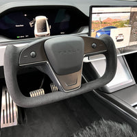 2021-2023 | Model S & X Yoke Steering Wheel Upgrade, TESLA Factory Original Resurfaced with Soft Napa Leather & Fully Heated