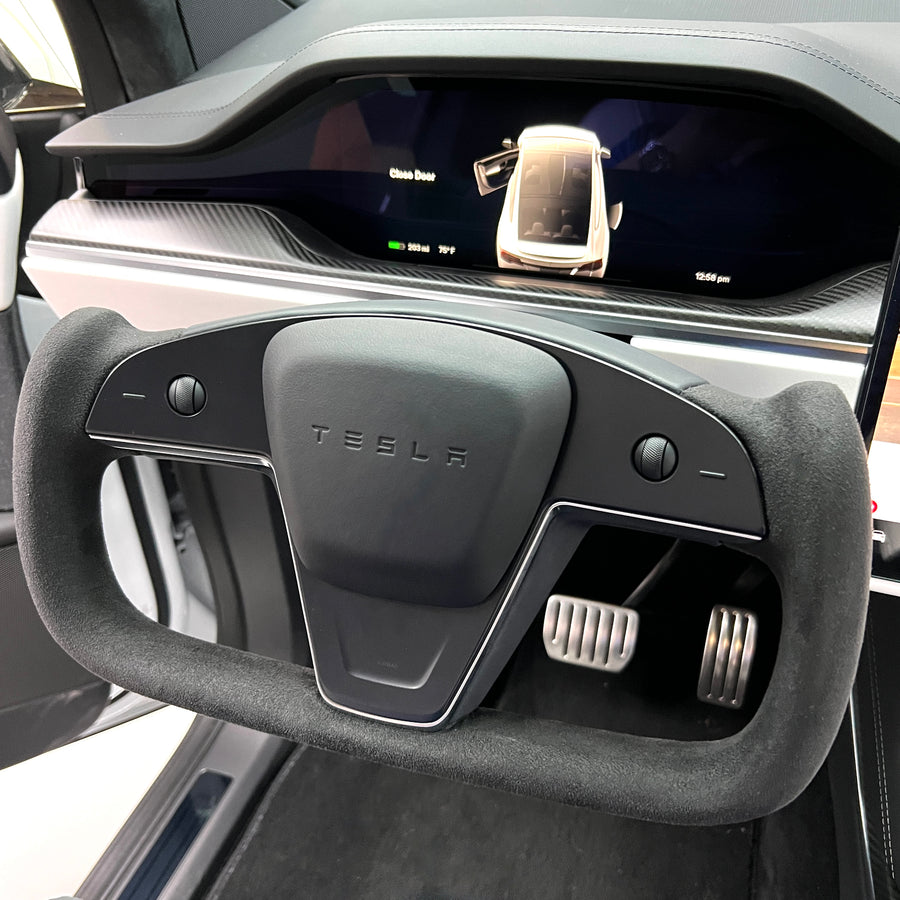 2021-2023 | Model S & X Yoke Steering Wheel Upgrade, TESLA Factory Original Resurfaced with Soft Napa Leather & Fully Heated