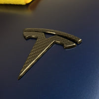 Model 3 T Logo Overlay (4 Pieces) Front & Back - Real Molded Carbon Fiber