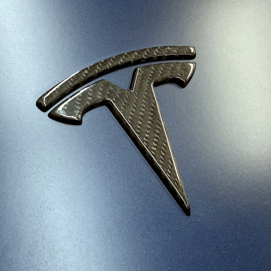 Model 3 T Logo Overlay (4 Pieces) Front & Back - Real Molded Carbon Fiber