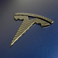 Model 3 T Logo Overlay (4 Pieces) Front & Back - Real Molded Carbon Fiber