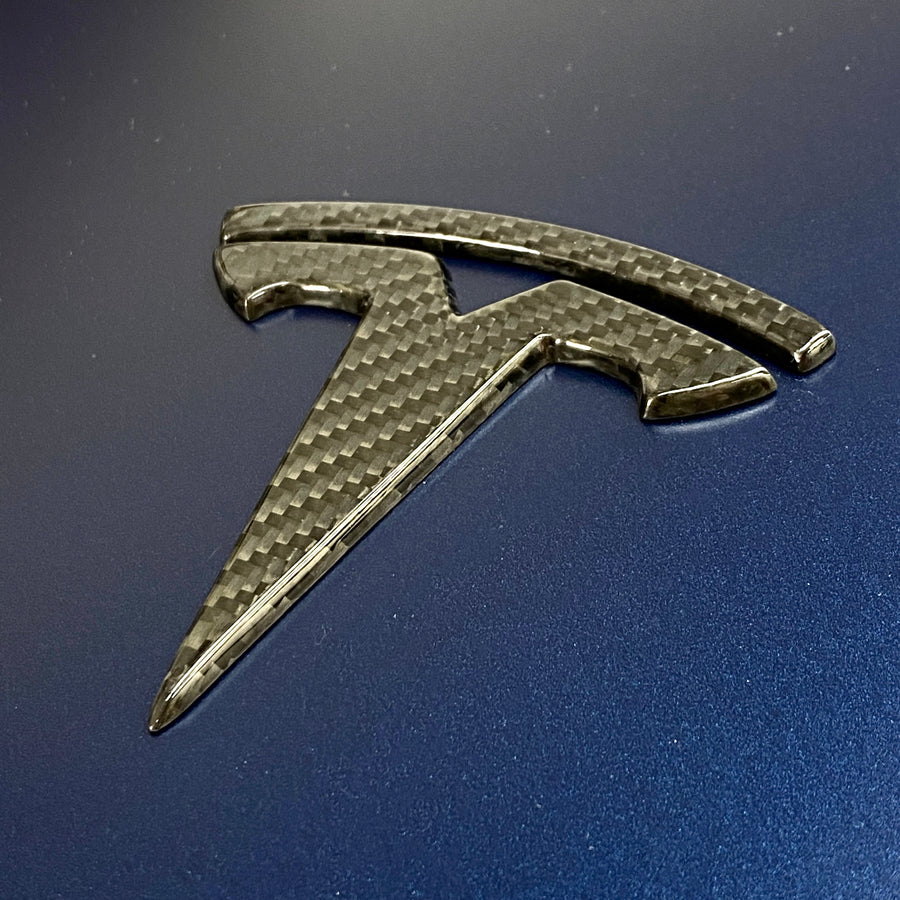 Model 3 T Logo Overlay (4 Pieces) Front & Back - Real Molded Carbon Fiber