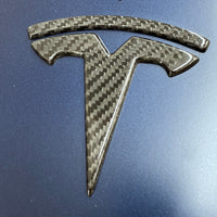 Model 3 T Logo Overlay (4 Pieces) Front & Back - Real Molded Carbon Fiber