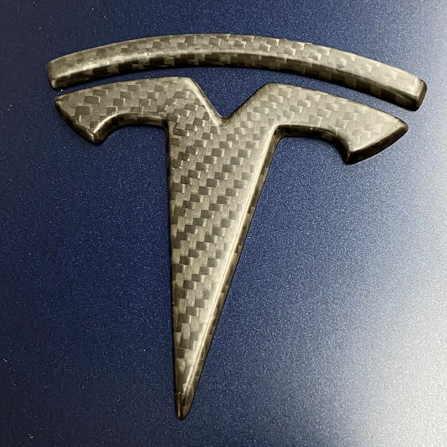 Model 3 T Logo Overlay (4 Pieces) Front & Back - Real Molded Carbon Fiber