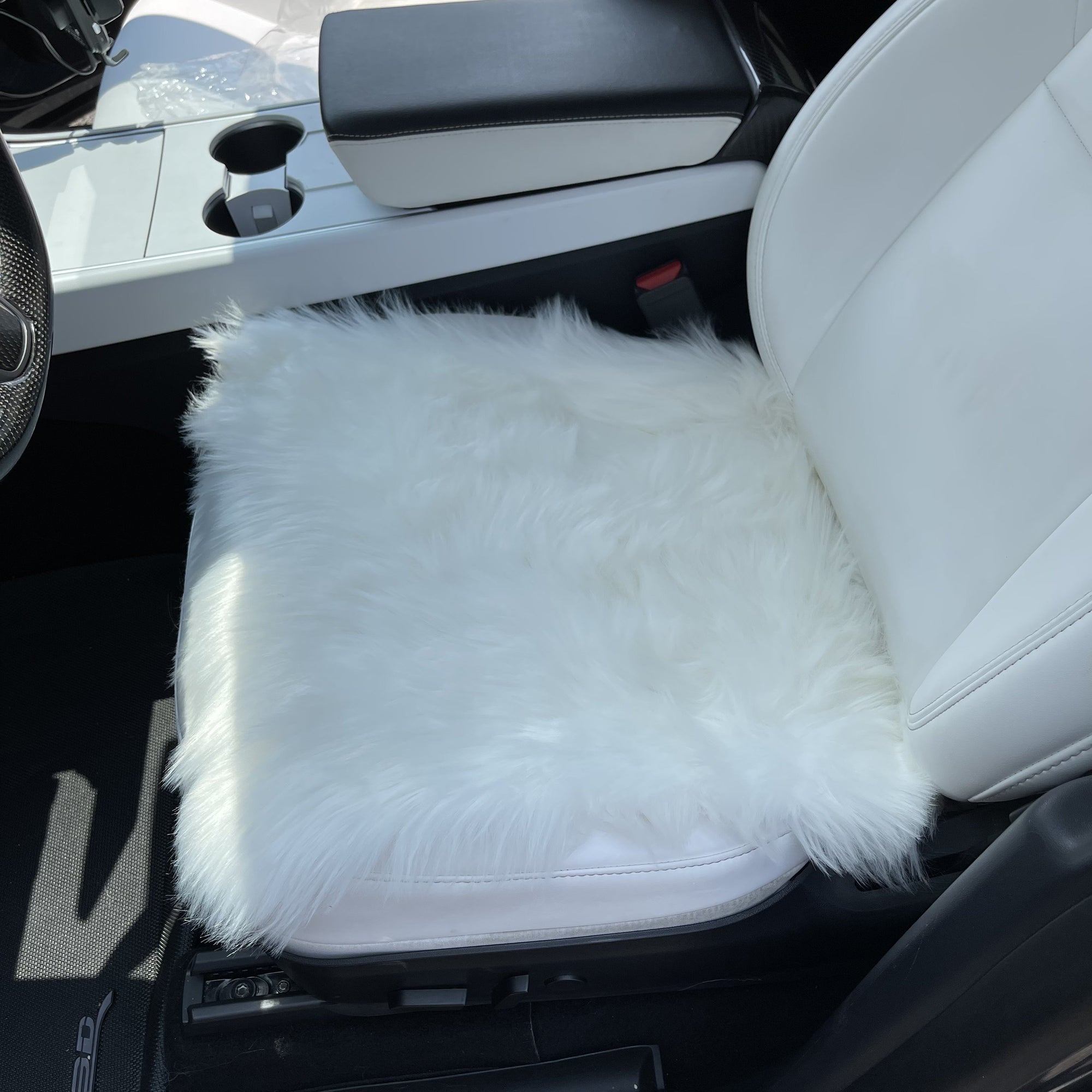 Faux Sheepskin Seat Covers, Headrests, &amp; Pillows Front &amp; Rear- White (SET OF 7)