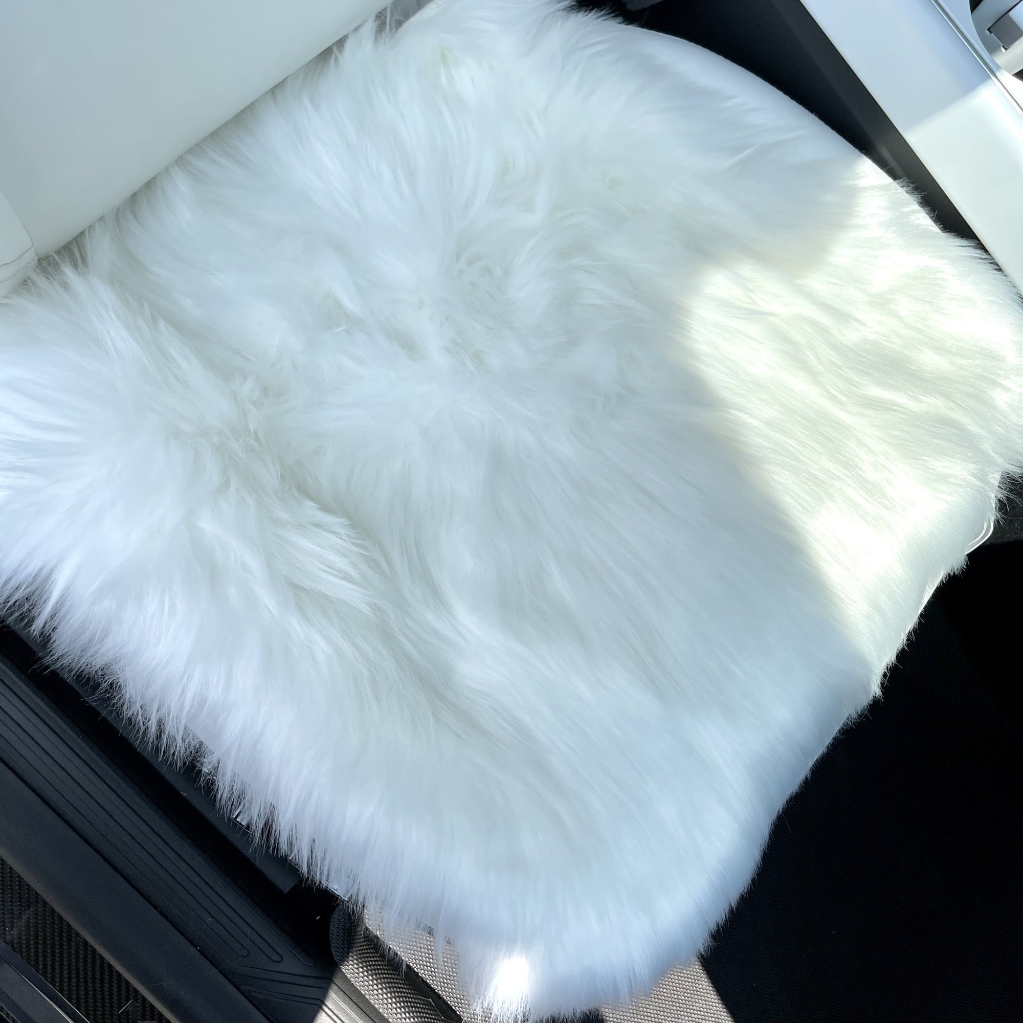 Faux Sheepskin Seat Covers, Headrests, &amp; Pillows Front &amp; Rear- White (SET OF 7)