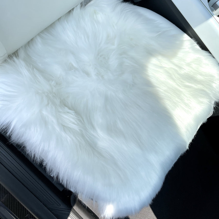 Faux Sheepskin Seat Covers, Headrests, & Pillows Front & Rear- White (SET OF 7)