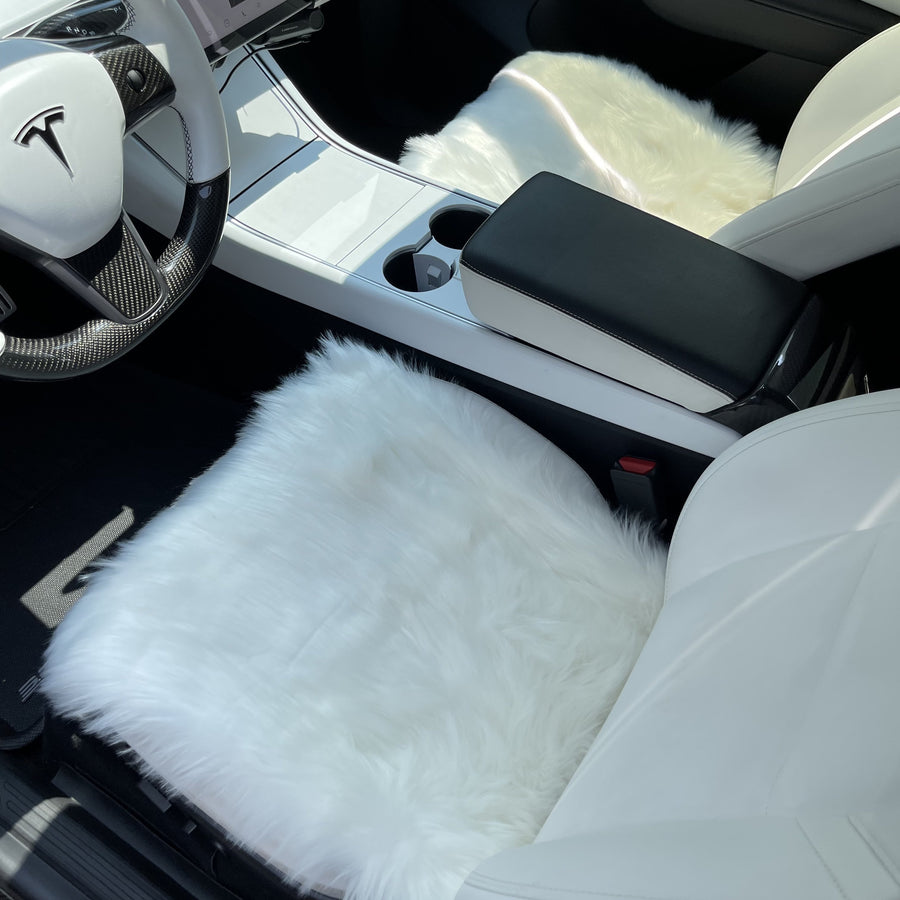 Faux Sheepskin Seat Covers, Headrests, & Pillows Front & Rear- White (SET OF 7)