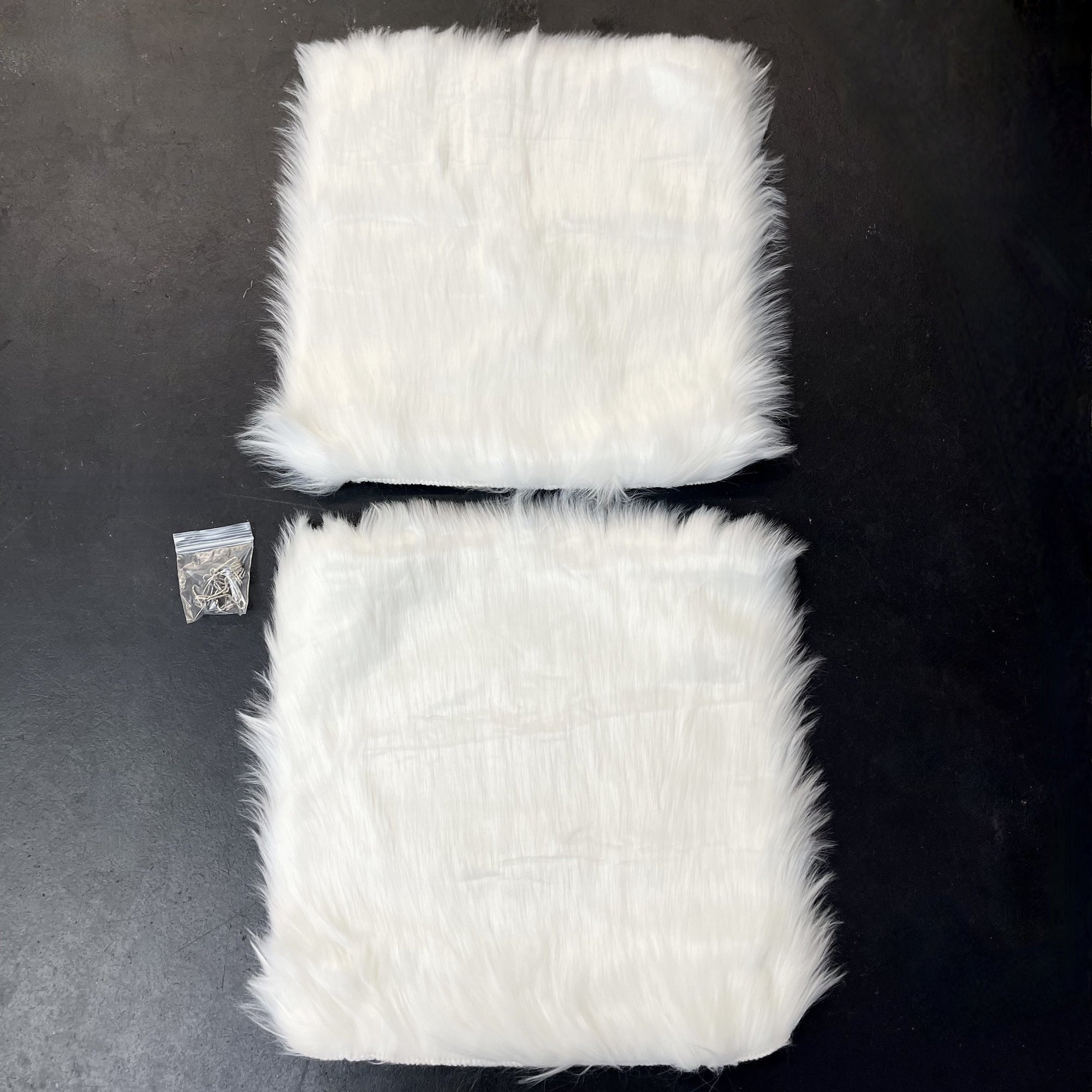 Faux Sheepskin Seat Covers, Headrests, &amp; Pillows Front &amp; Rear- White (SET OF 7)