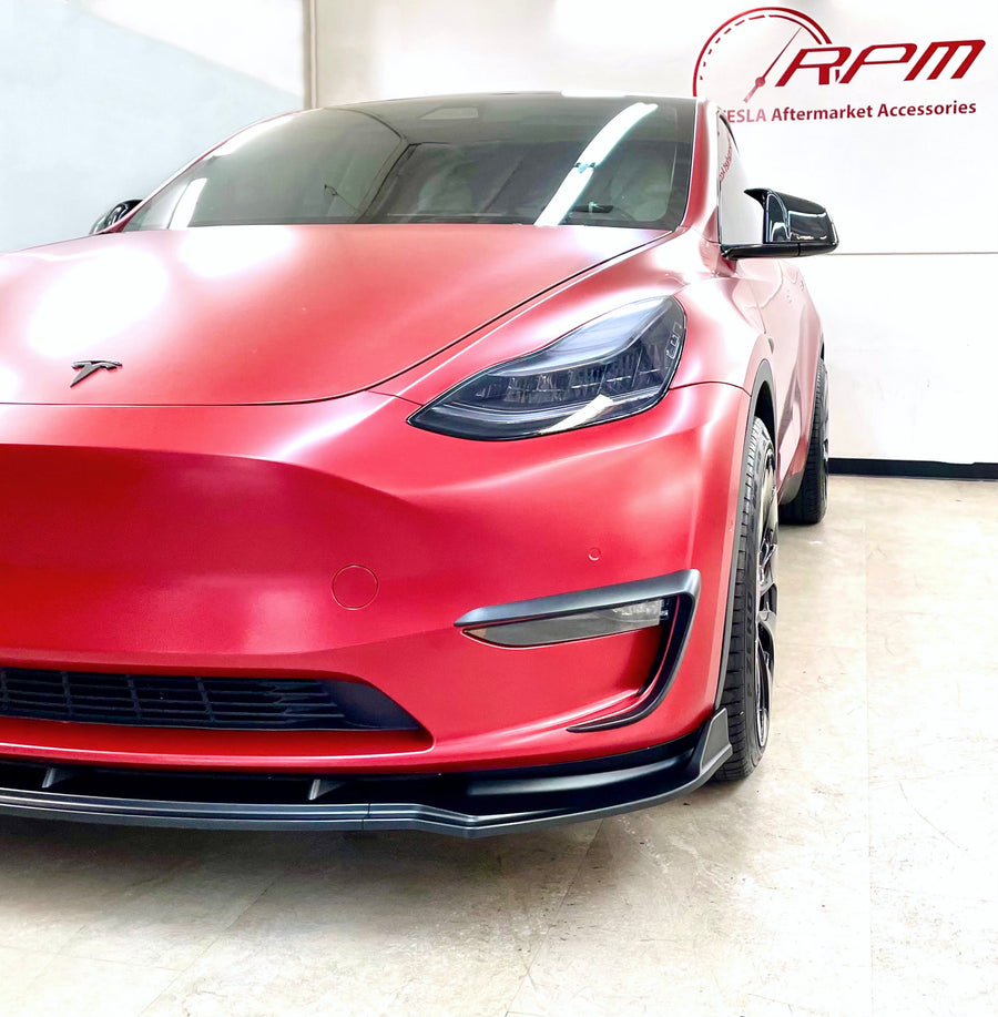 Fit Tesla Model Y Front Bumper Lip Kit Car Mods Spoilers for Tesla Model Y  Accessories 2020 2021 2022 2023 (Glossy Carbon Fiber Pattern) 