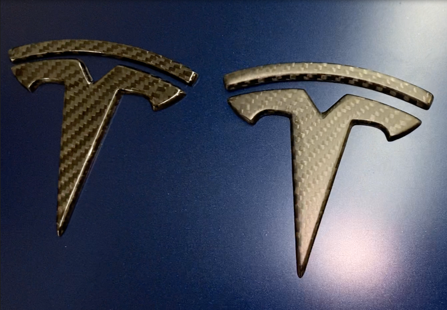 Model 3 T Logo Overlay (4 Pieces) Front & Back - Real Molded Carbon Fi