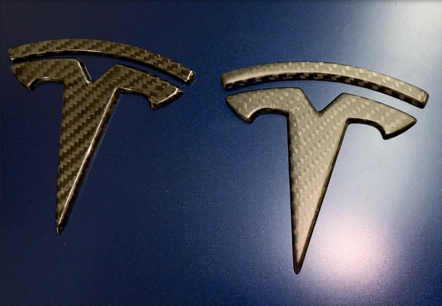 Model 3 T Logo Overlay (4 Pieces) Front & Back - Real Molded Carbon Fiber