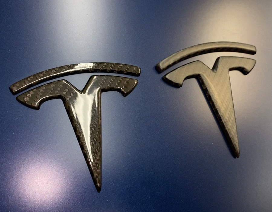 Model 3 T Logo Overlay (4 Pieces) Front & Back - Real Molded Carbon Fiber