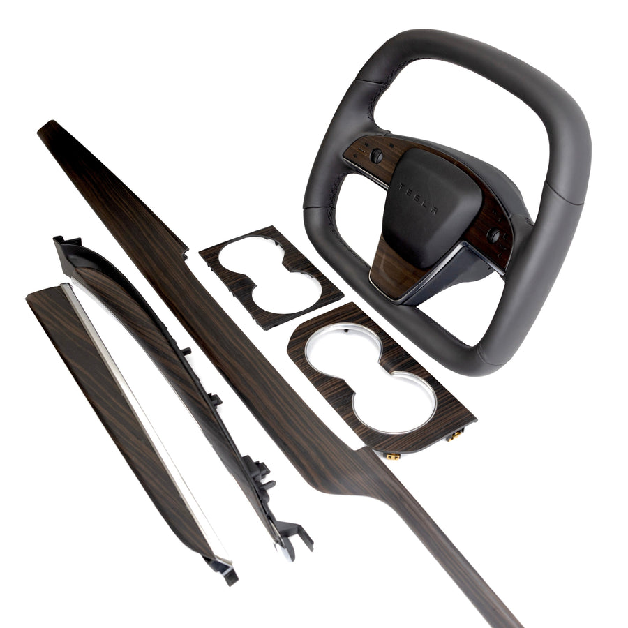 2021-2023 Model S & X Yoke Steering Wheel Ebony Wood Accent Overlays