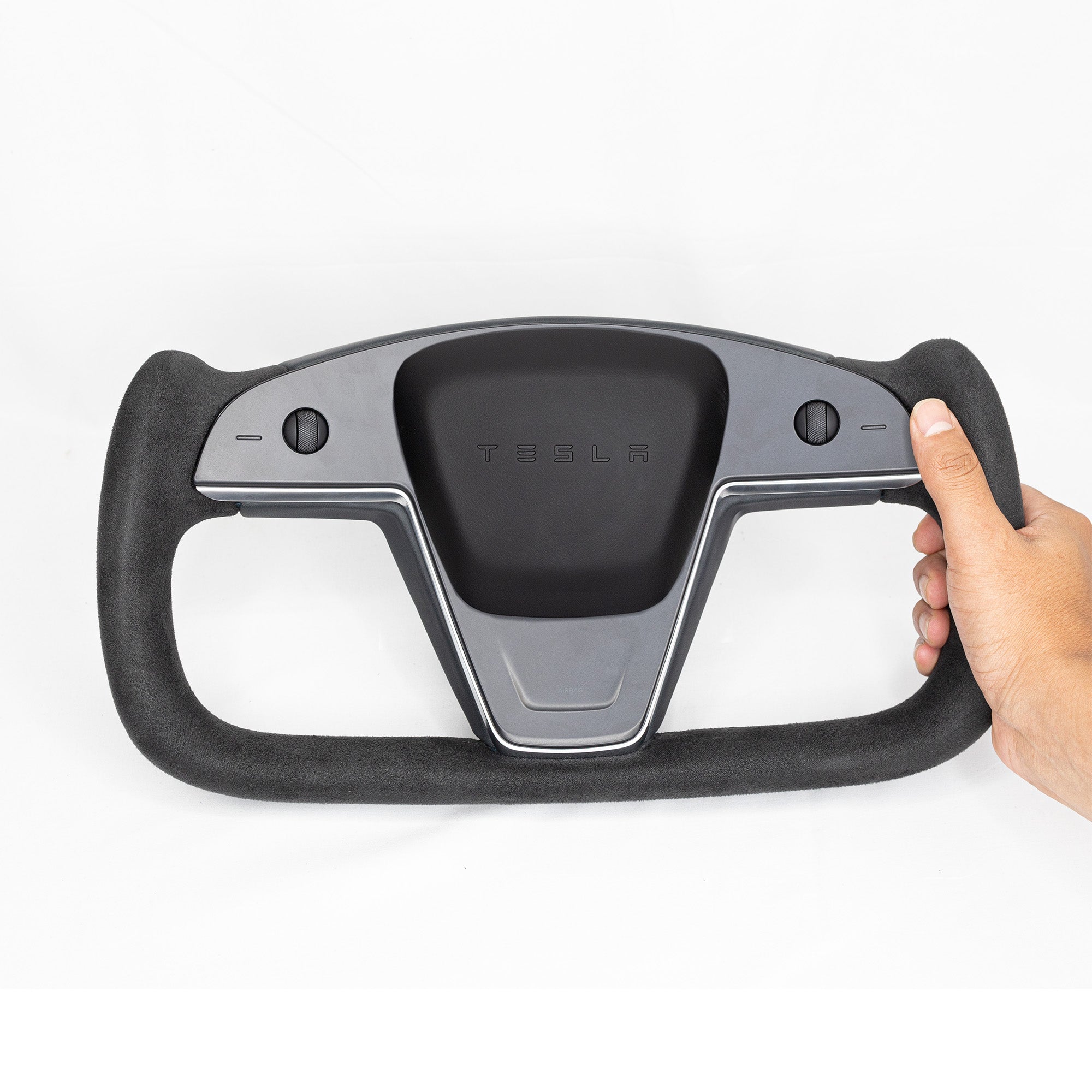 2021+| Model S &amp; X &quot;Honking Airbag&quot; Yoke Steering Wheel Upgrade, TESLA Factory Original Resurfaced with Soft Napa Leather &amp; Fully Heated