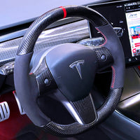 Model 3 & Y - Full Carbon Fiber Steering Wheel Alcantara Handles