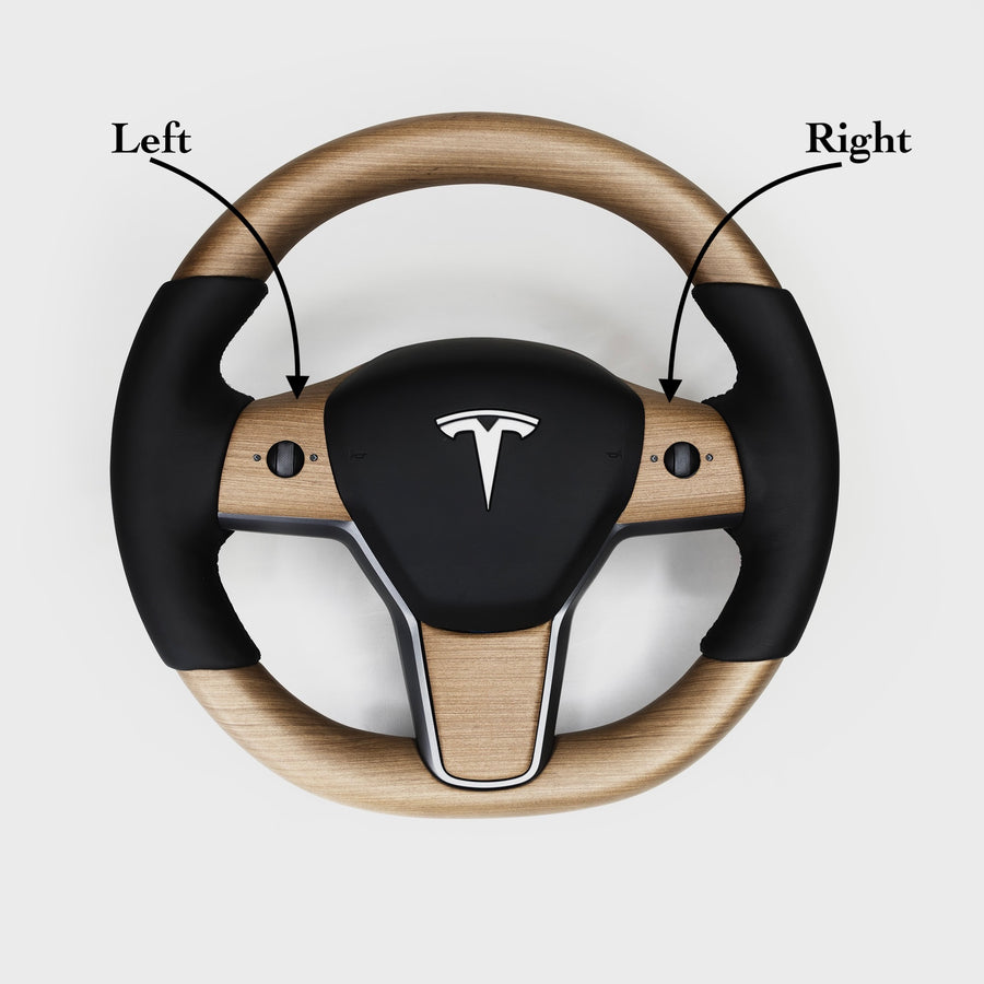 Model 3 & Y Steering Wheel Overlay (3 Piece) - Real Open-Pore Wood Veneer