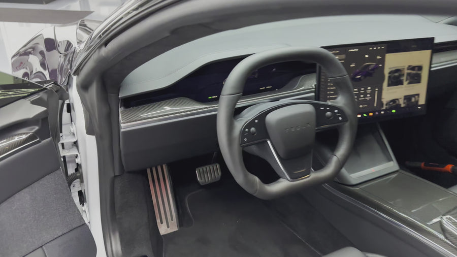 2021+ | Model S & X Yoke Round Sport Steering Wheel - Ebony Decor Wood Matching