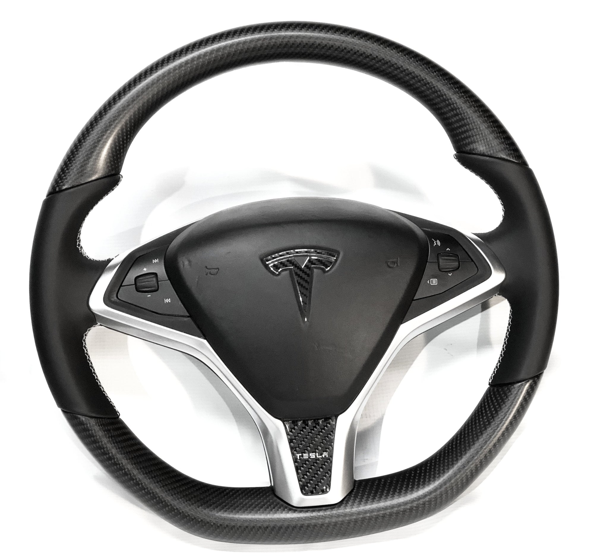 2012-2021 Model S &amp; X Steering Wheel - Real Molded Carbon Fiber Matte Finish