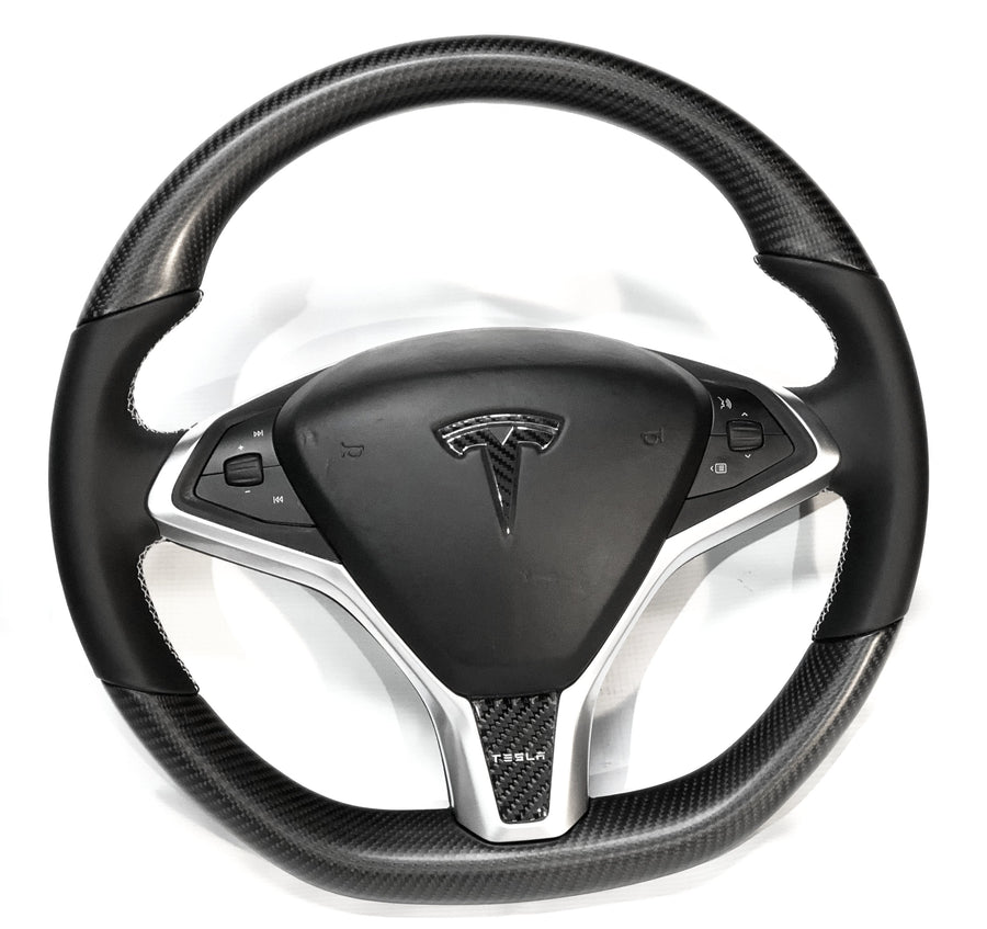 2012-2021 Model S & X Steering Wheel - Real Molded Carbon Fiber Matte Finish